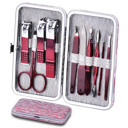 HANTEKAS Manicure Set 10 in 1 Stainless Steel, Nail Clippers Scissors Pedicure Tools Kit - Portable Travel Grooming Kit for Men and Women with Leather Case (Jade Green)