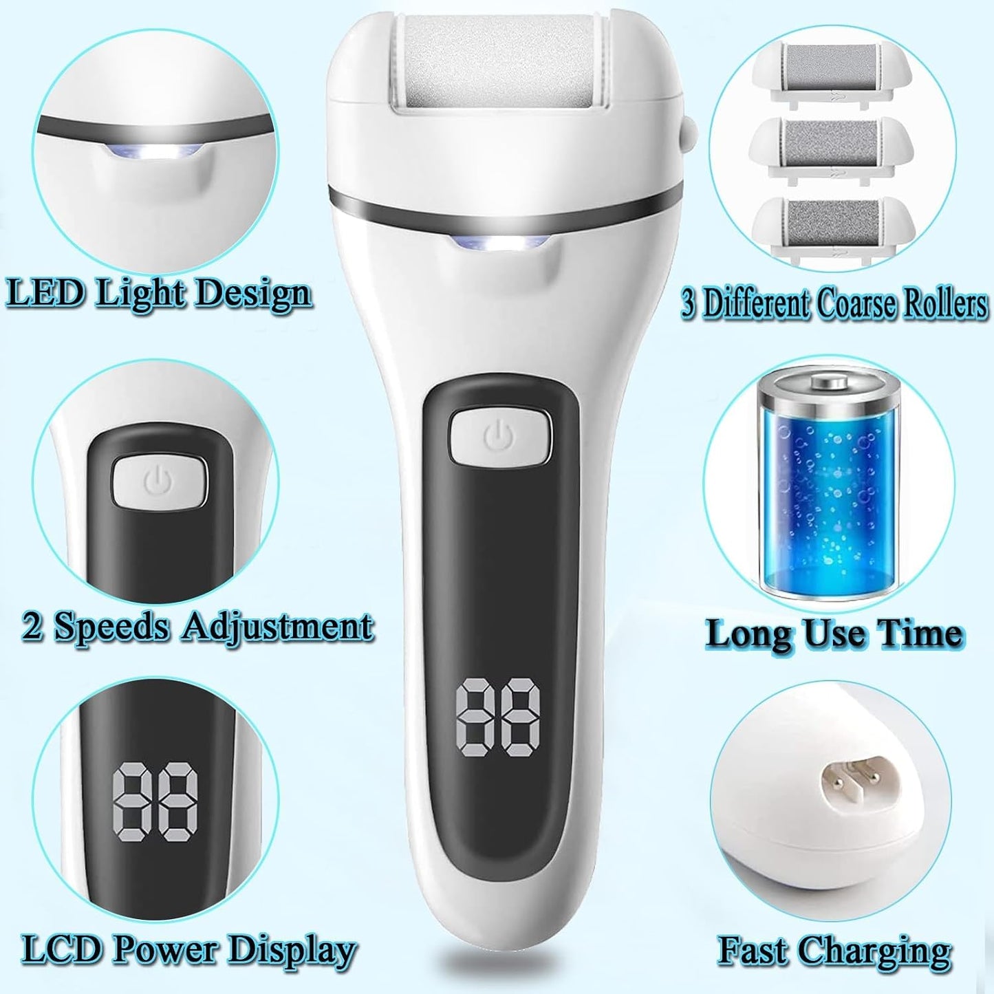 Callus Remover for Feet Electric Foot File, 13-in-1 Professional Pedicure Tools Foot Care Kit, Foot Scrubber Pedi for Hard Cracked Dry Dead Skin, 3 Rollers, 2 Speed, Battery Display (Black2)