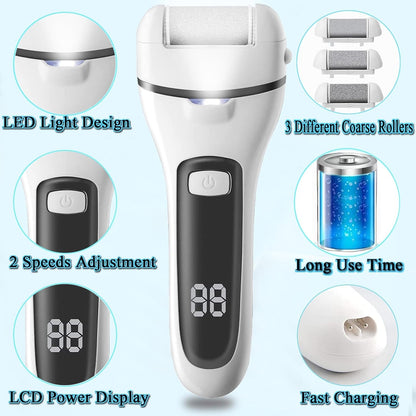 Callus Remover for Feet Electric Foot File, 13-in-1 Professional Pedicure Tools Foot Care Kit, Foot Scrubber Pedi for Hard Cracked Dry Dead Skin, 3 Rollers, 2 Speed, Battery Display (Black2)