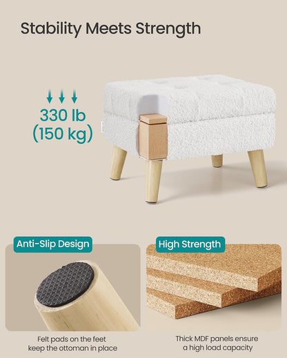 SONGMICS Foot Stool Ottoman, Small Storage Ottoman with Legs, 15.7 Inches