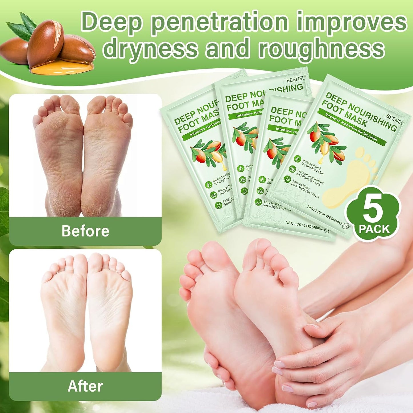 BESNEL 8Pack Moisturizing＆Foot Peeling Foot Mask, Teacher Appreciation Gifts, Hydrating Foot Masks Dry Cracked Feet, Soothing Moisturizer Socks Repair Rough Heels＆Baby Soft Feet(8Pack)