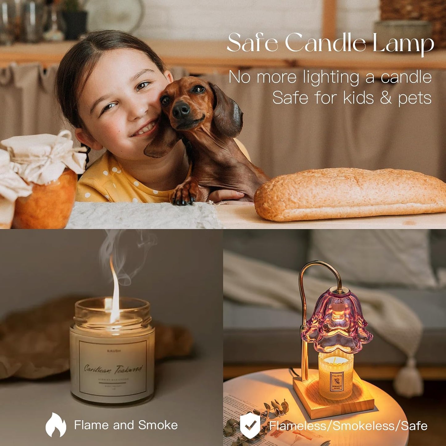 Candeldo Candle Warmer Lamp with Timer: Flower Gold Candle Lamps Height Adjustable Wax Melt House Warming Gifts New Home Decor Mothers Day Birthday Gift for Women Mom