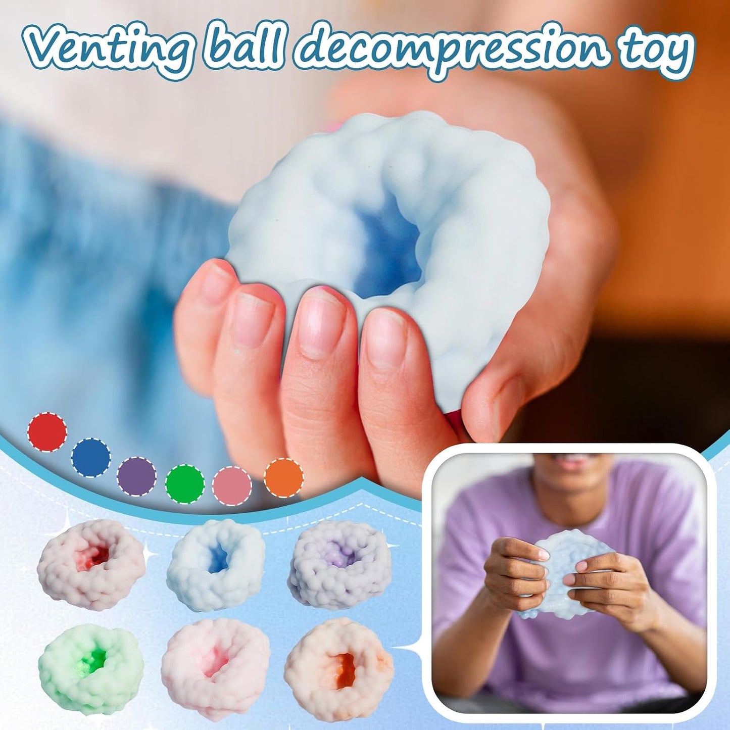 Stress Ball Stress Relief Toys Decompress Venting Vacuum Compression Ball Soft Stretchy Slow Rise for Office Home Daily Relax