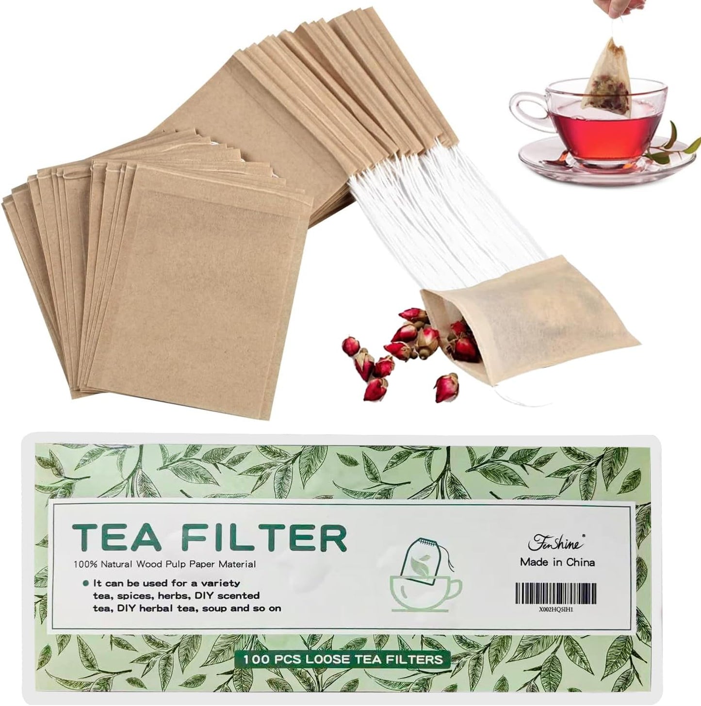 300Pcs Disposable Tea Bags for Loose Leaf Tea, Empty Tea Bags for Loose Tea, 100% Natural Wood Pulp Paper Material, Unbleached Tea Filter Bags with Drawstring
