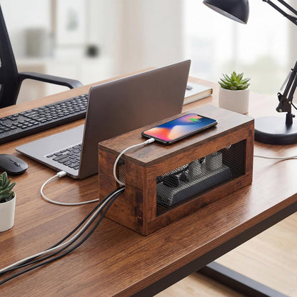 Chunful 13 Inch Cable Management Box, Wood Cord Hider Organizer with Magnetic Lid & Organizer for Power Strip, TV Wires & Desk Cable Storage, Ventilation Hide Floor Cables