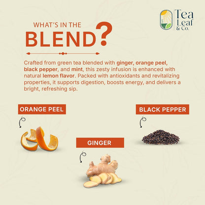 Lemon Ginger Green Tea 100 gm/3.5 oz, Natural Herbal Infusion, 50 Tea Bags