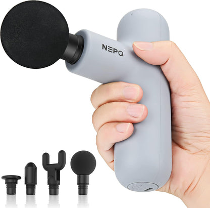 NEPQ Mini Massage Gun, Powerful Fascial Gun Portable Deep Tissue Percussion Muscle Back Head Massager for Pain Relief with 4 Massage Heads High-Intensity Vibration Rechargeable Small Massage Gun