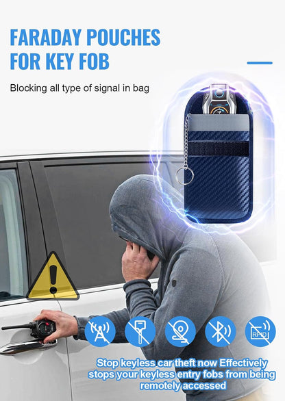 Faraday Pouch for Car Keys, Faraday Bag, Car RFID Signal Blocking Holder, Key Fob Protector, Key fob cage Block Signal Anti-Theft Fob Case (2 Pack)