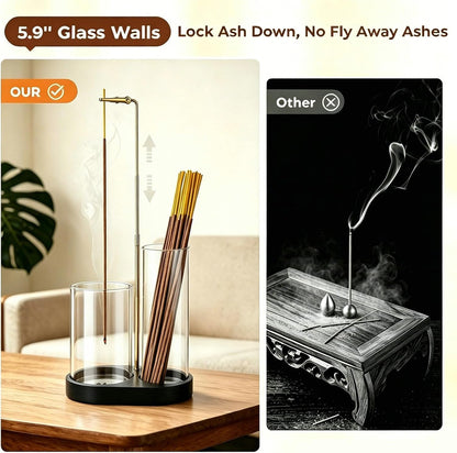 3 in 1 Incense Holder for Sticks Upside Down Anti-Ash Incense Burner with Glass Ash Catcher Backflow Cone Incense Diffuser with Adjustable Threaded Mounting for Mediation Yoga Spa Gifts Home Decor