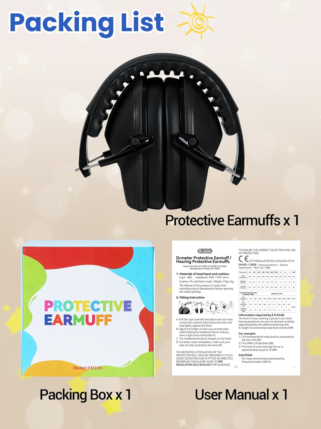 Dr.meter Ear Muffs for Noise Reduction: 27.4SNR Noise Cancelling Headphones for Kids Adults, EM100 Adjustable Hearing Protection Earmuffs for Monster Jam, Autism Sensory, Concerts, Fireworks