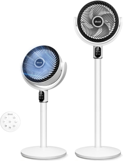 LEVOIT Standing Fan for Bedroom, 20dB Quiet Pedestal Fan for Sleep, 1024 CFM Ultra-High Airflow, 90° Oscillating Floor Fan, DC Motor, 5 Speeds, 12H Timer, Remote, for Home, Room, Office, White