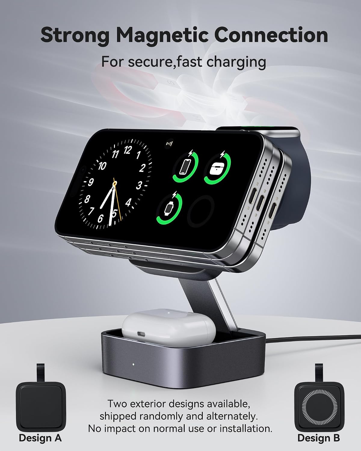 3 in 1 Wireless Charging Station for Apple Devices, Magnetic Foldable Travel Fast Charger Stand Compatible with MagSafe for iPhone 18/Air/17/16/15/14/13/12 Series, Apple Watch & AirPods Pro/4/3/2