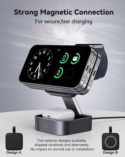 3 in 1 Wireless Charging Station for Apple Devices, Magnetic Foldable Travel Fast Charger Stand Compatible with MagSafe for iPhone 18/Air/17/16/15/14/13/12 Series, Apple Watch & AirPods Pro/4/3/2