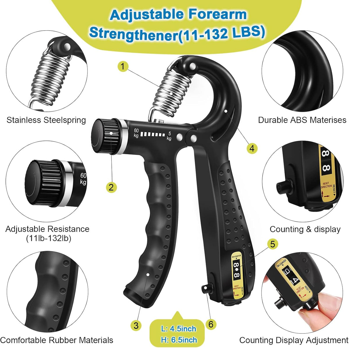 Grip Strength Trainer Kit (5 Pack) with Finger Exerciser, Hand Grip Strengthener, Hand Extension Exerciser, Stress Relief Ball and Forearm Workout Ring for Muscle Building and Injury Recover, Silicone
