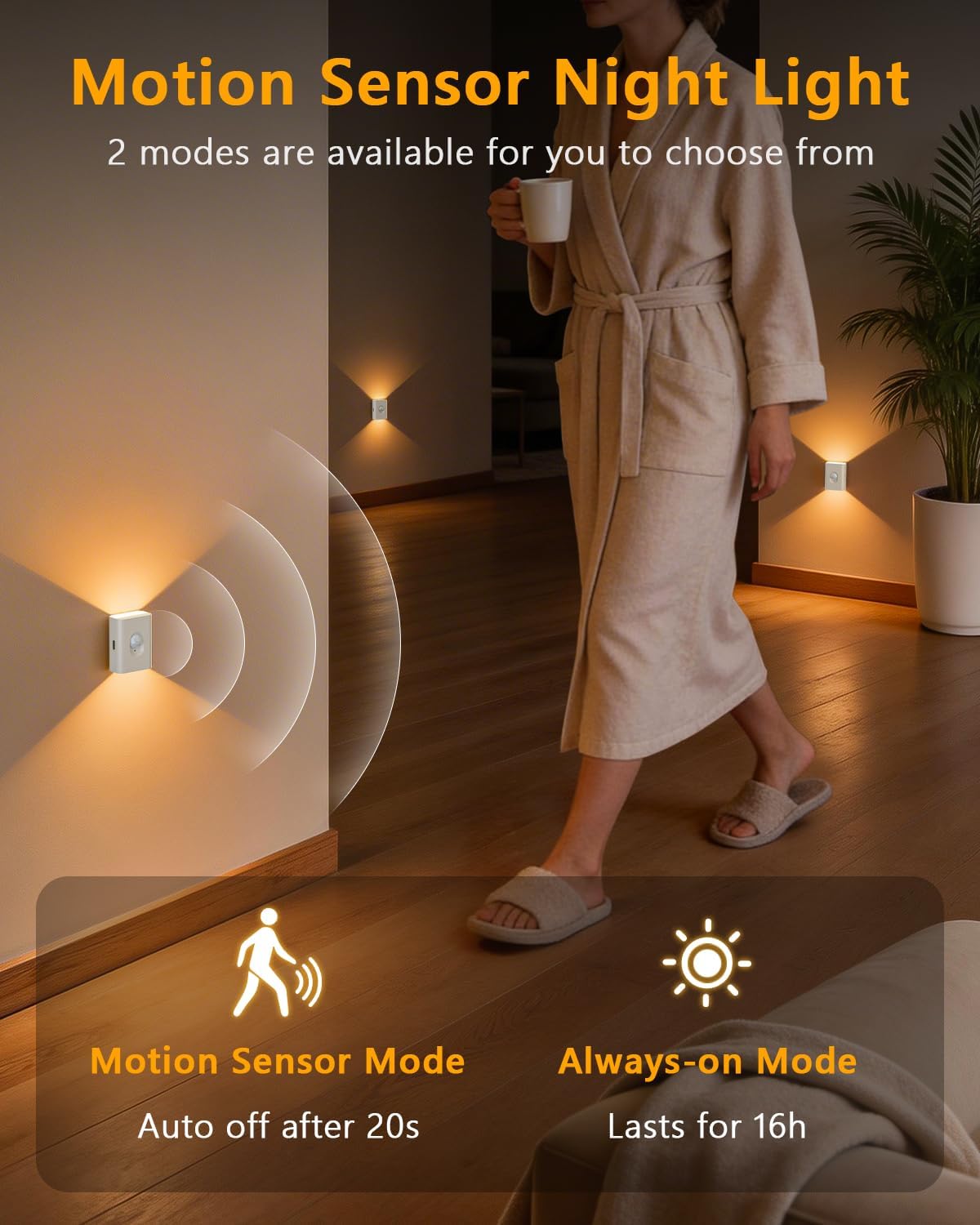 WILLED Rechargeable Motion Sensor Stair Lights Indoor, Warm White Magnetic Stick-on Battery Powered Night Lights for Stairway, Hallway, Bedroom, Closet