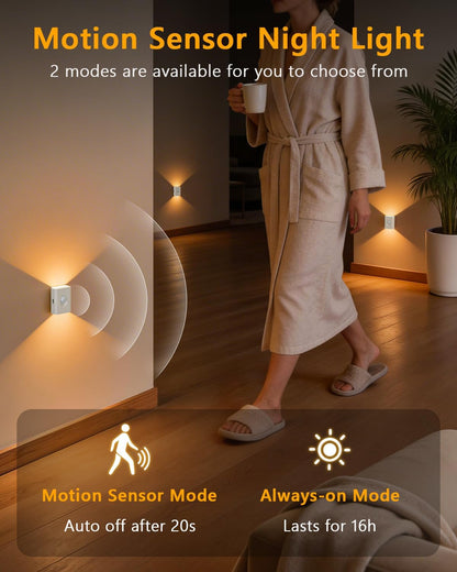 WILLED Rechargeable Motion Sensor Stair Lights Indoor, Warm White Magnetic Stick-on Battery Powered Night Lights for Stairway, Hallway, Bedroom, Closet