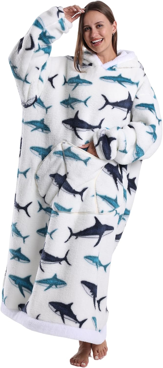 Capecage Blanket Hoodie, Long Hooded Blanket Sweatshirt as Birthday Gifts for Women Men, Long Wearable Blanket for Women Men.