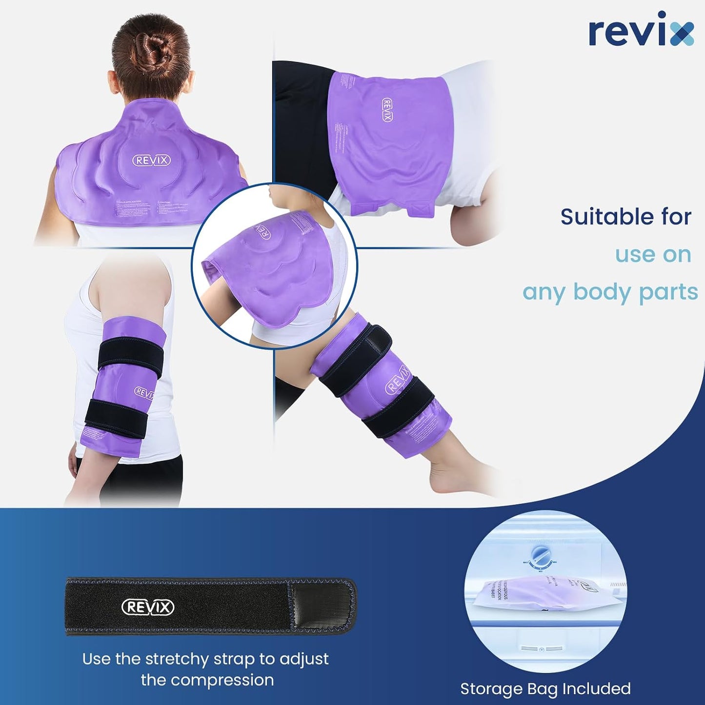 REVIX 20‘’ XXXL Knee Ice Pack Wrap Around Entire Knee, Extra Large Ice Pack for Knee Meniscus Tear and Arthritis, Cold Compress Therapy, Reusable Ice Wraps for Back, Shoulder, Post-Workout Recovery