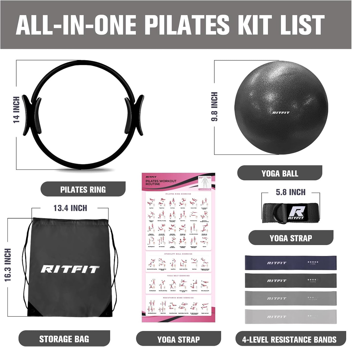 RitFit Pilates Ring Circle - 14 Inch Magic Fitness Circle for Toning Inner & Outer Thighs, Bonus Workout Guide Included