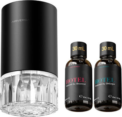 Airversa Waterless Essential Oil Diffuser for Home Room Desk Car Air Freshener Diffuser, Up to 600 sq ft, Battery Operated, Mist Level and Timer Settings, 100mL Capacity, Cold Air, RD1 Black