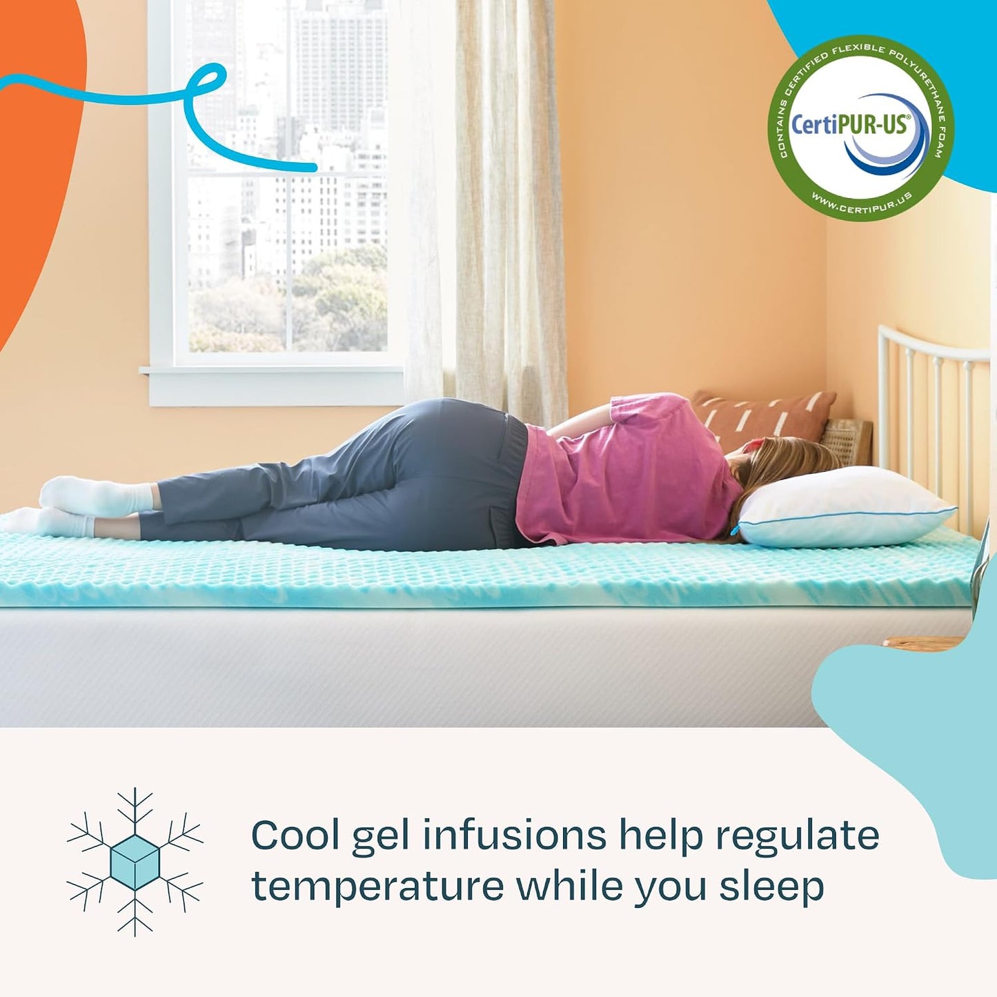 Linenspa Memory Foam Mattress Topper, Queen Size - 2 Inch Gel Infused Memory Foam - Plush Feel - Cooling and Pressure Relieving - CertiPUR Certified