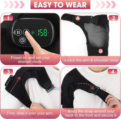 Cordless Shoulder Heating Pad with Massage, Heated Shoulder Wrap Massager for Pain Relief Deep Tissue, Rotator Cuff Heating Pad Frozen Shoulder
