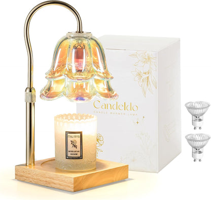 Candeldo Candle Warmer Lamp with Timer: Flower Gold Candle Lamps Height Adjustable Wax Melt House Warming Gifts New Home Decor Mothers Day Birthday Gift for Women Mom