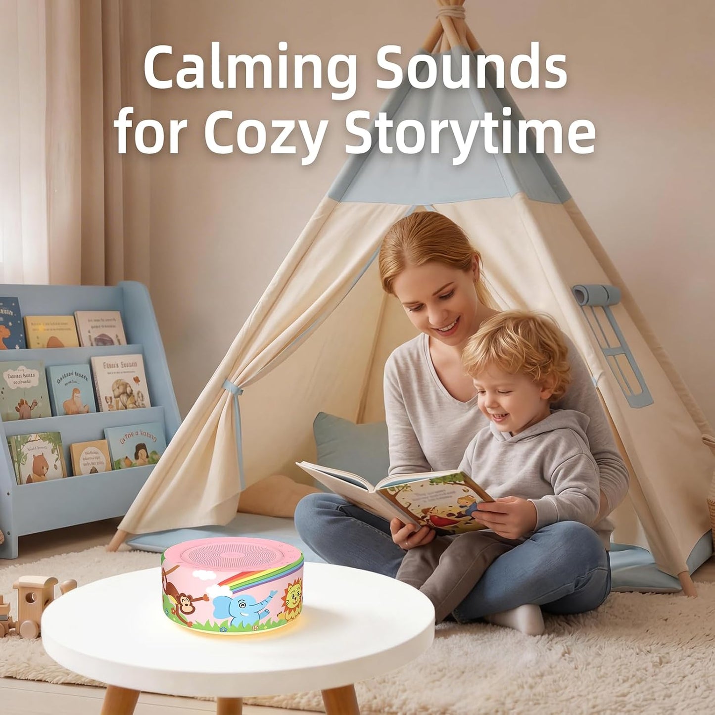 Kipcush White Noise Machine for Baby & Adults, 30 Soothing Sounds, Soft Non-Glare Nursery Lamp, 8 Color Night Lights, Memory Function (Angel V1 White, Standard)