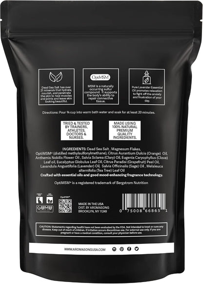 Aromasong Muscle Recovery Bath Soak - Enriched with Dead Sea Salt, OptiMSM, Magnesium Flakes & Essential Oils | Pain Relief Bath Soak for Post-Workout Soreness | Made in USA, 14 oz Bag