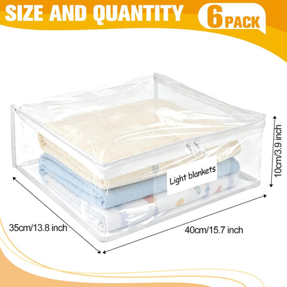 Plastic Storage Bags with Easy-Glide Zipper, Durable Clear Vinyl Zippered Storage Bags for Clothes Sweaters Comforters Blankets Sheets Bedding (15.7 x 13.8 x 3.9 Inch, Transparent White)