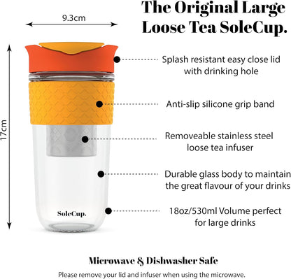 Large Travel Mug Loose Tea Infuser - Detachable Tea Strainer with Spill Proof Lid - 18oz/530ml BPA-Free Reusable Glass Travel Coffee Cup with Silicone Band (Ice Cream, 18oz)