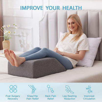 MEGCXIT Leg Pillow Elevation Blood Circulation, Leg Wedge for Elevation for Swelling, Leg Elevating Pillow for After Surgery, Memory Foam Foot Knee Pillow for Back Sleeping 23.6×16.8×8 Inch White/Grey