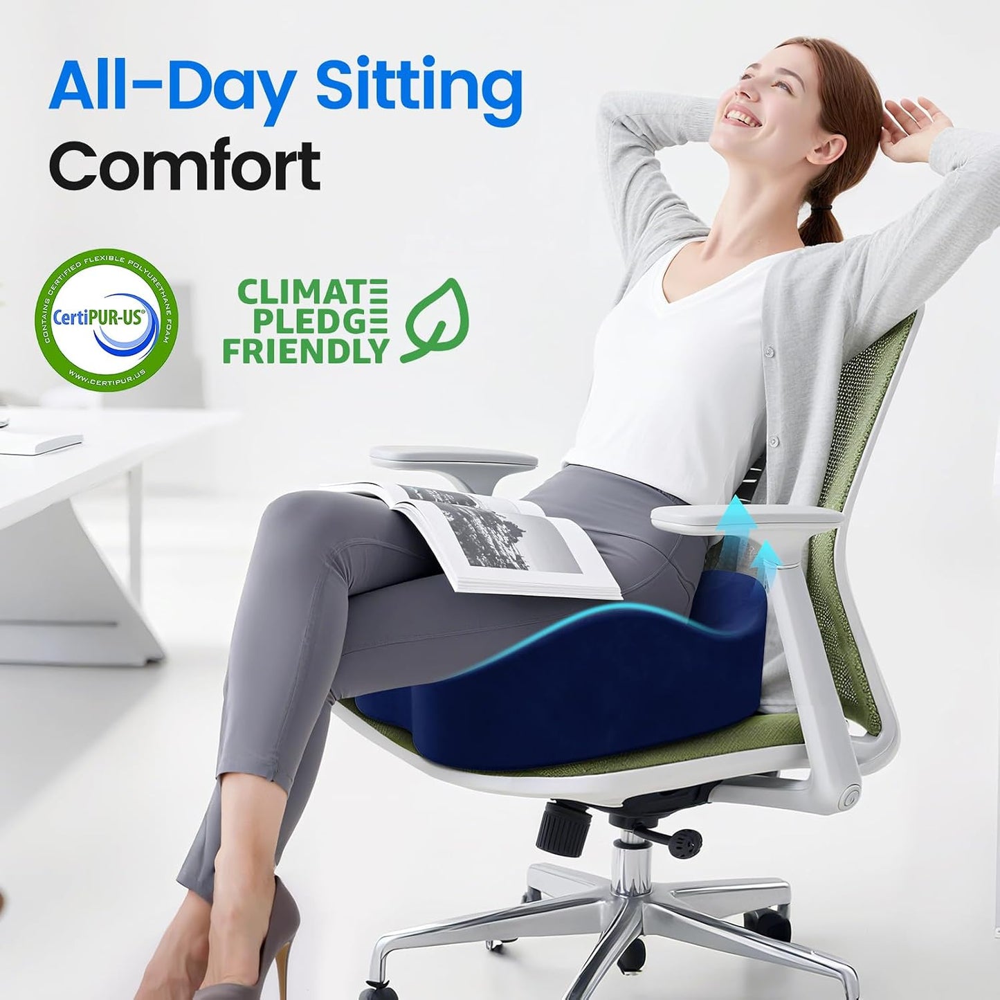 Seat Cushion, Memory Foam Chair Cushions for Tailbone/Sciatica Easing, Chair Pillow with Handles for Car, Office Chair Cushion with Non-Slip Design, Ideal for Post-Surgery Recovery(Black)
