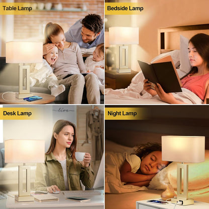 Gold Table Lamps Set of 2, 16.4" Bedside Lamps for Nightstand with USB C+A