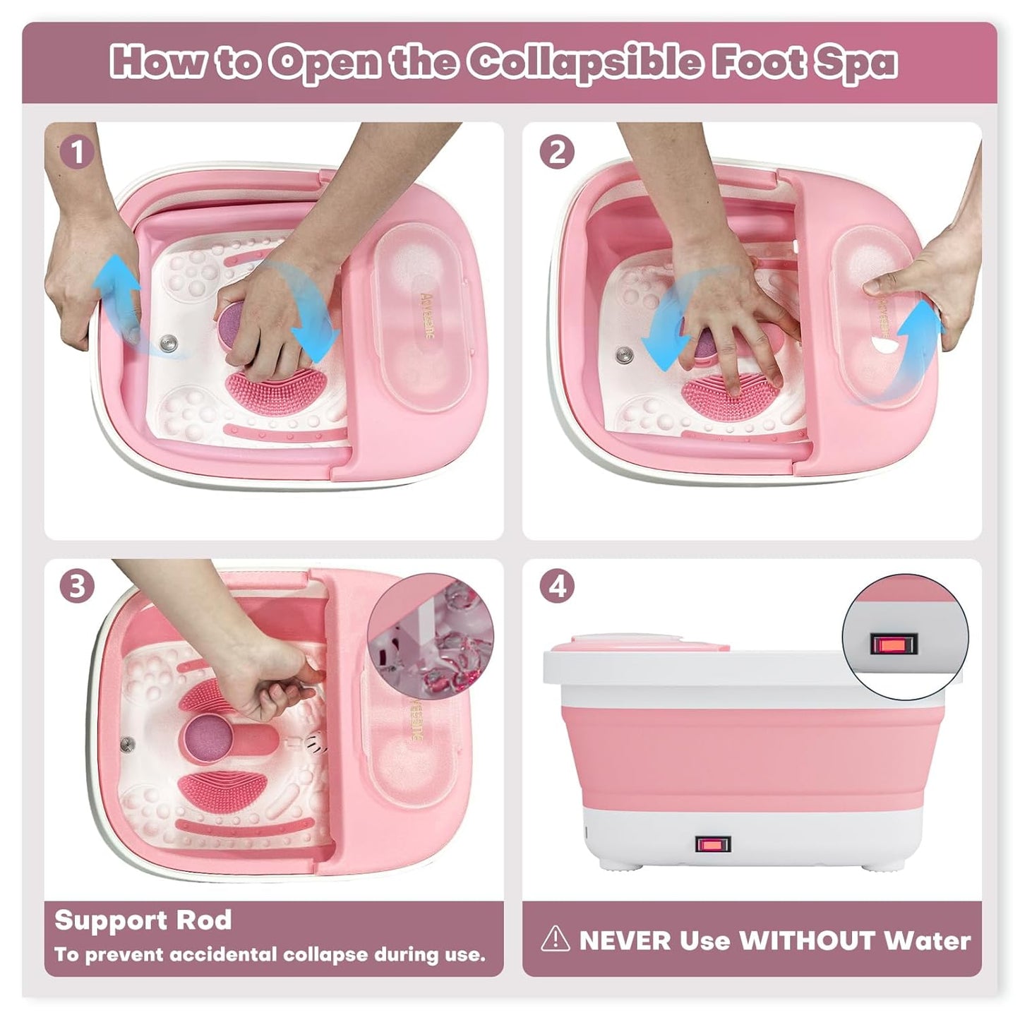 Collapsible Foot Bath, Foot Spa Bath Massager with Heat, Bubble, Remote Control, Temperature Control, 3 Pedicure Attachments, Feet Soaking Tub for Stress Relief