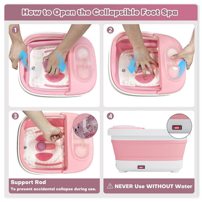 Collapsible Foot Bath, Foot Spa Bath Massager with Heat, Bubble, Remote Control, Temperature Control, 3 Pedicure Attachments, Feet Soaking Tub for Stress Relief