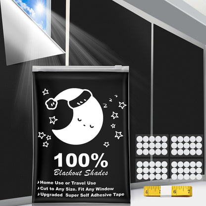 Portable Blackout Curtains (79" x 57"), 100% Portable Blackout Blinds with 15 Pair Hook & Loop Tabs Stick-on, Temporary Shades for Baby/Travelers/Bedroom