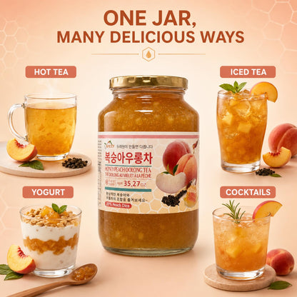 Apexy Korean Honey Peach Oolong Tea – Made with Real Fruit, No Artificial Colors – Premium Drink Base, Smoothies, Desserts, Cocktails, Yogurt, Spreads Made in KOREA 35.27oz (1kg). (Peach Oolong Tea)