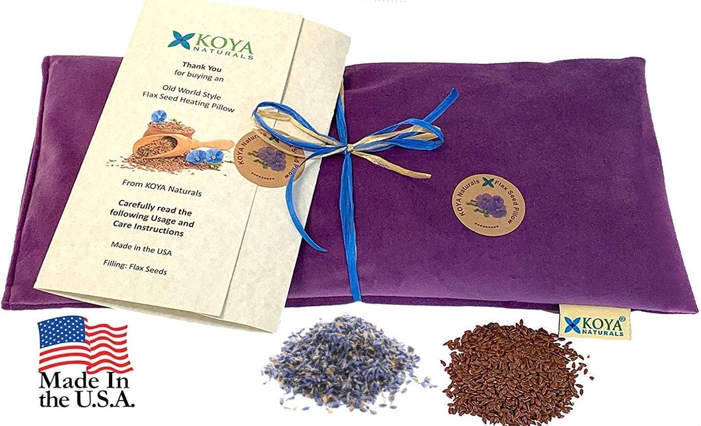 KOYA Naturals Soft Velvet Flax Seed Pillow with Lavender - Microwave Heating Pad – Microwavable Moist Heat Pack – for Neck, Muscle, Joint, Stomach Pain, Menstrual Cramps – Warm Wrap (Purple)