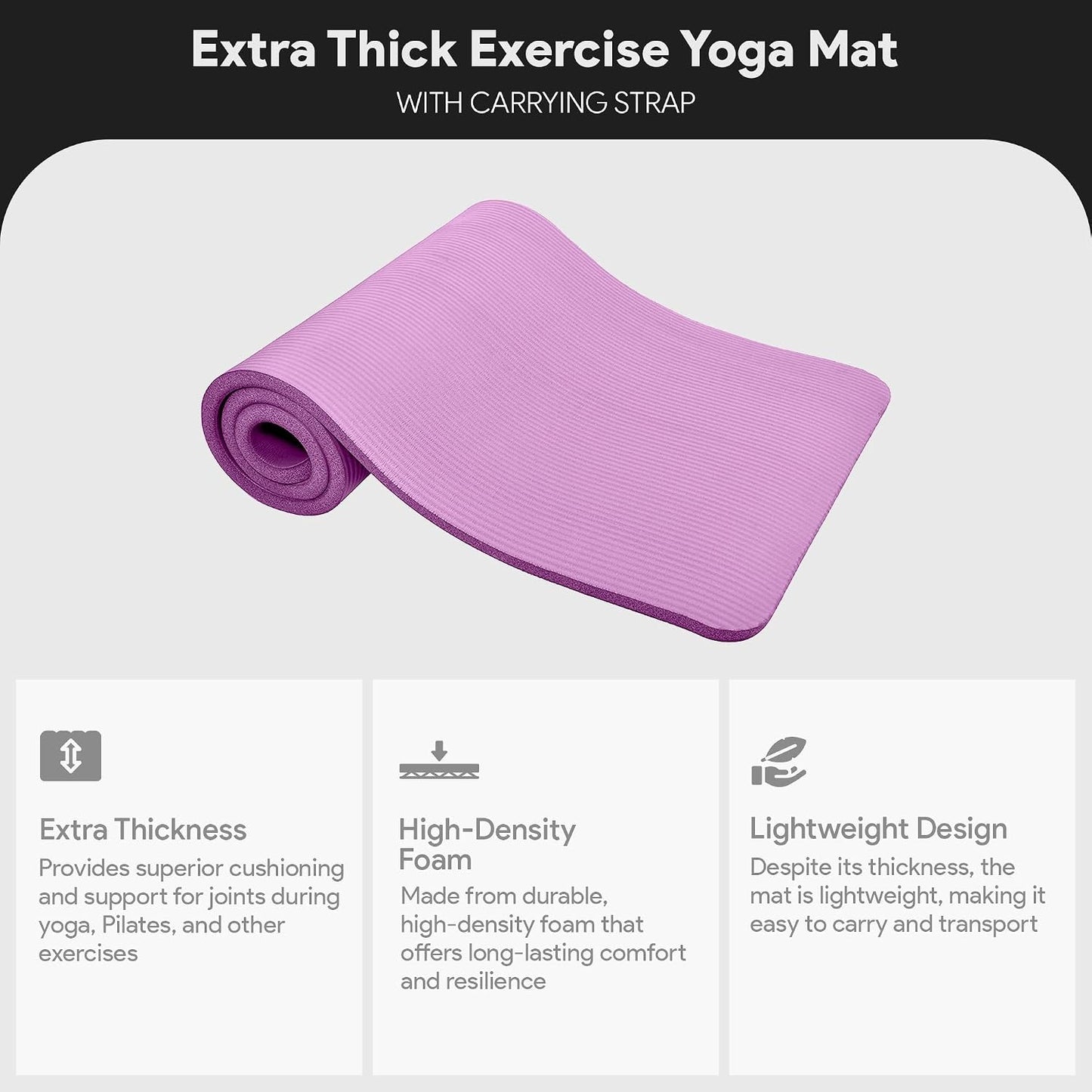 BalanceFrom Yoga Mat, 1-Inch Extra Thick High Density Exercise Mat, Anti-Tear Exercise Yoga Mat with Carrying Strap, Suitable for Various Yoga Exercises, Multiple Colors