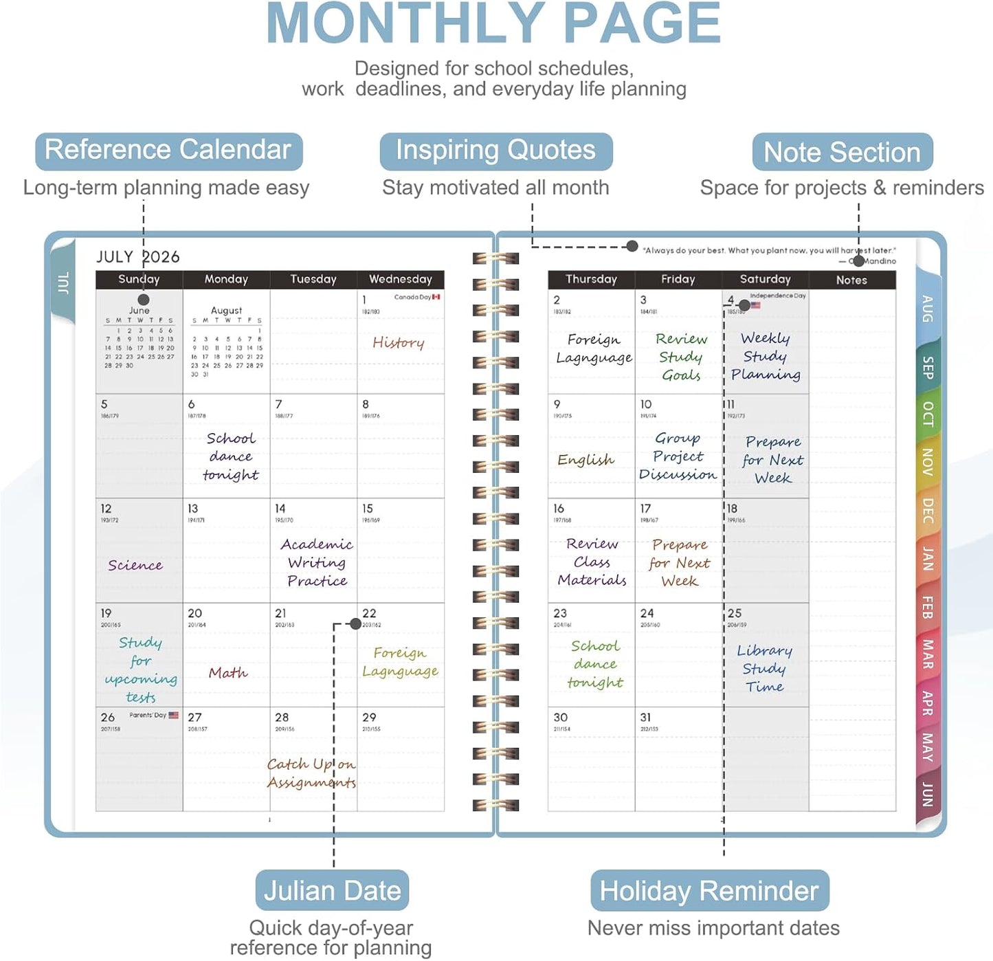 Planner 2026-2027, Weekly and Monthly Calendar Planner, JUL 2026 - JUN 2027 | A5(6.3'' x 8.5''), Hardcover, Agenda Book, Sprial Bound, Inner Pocket, Office and School Use