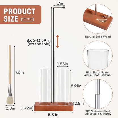 Incense Holder for Sticks, 2 in 1 Incense Sticks Burner with Glass Ash Catcher & Storage, Upside Down Incense Holder with Brush, Anti-Ash for Yoga Meditation Spa Outdoor Patio(Extends 8.7"-13.4")