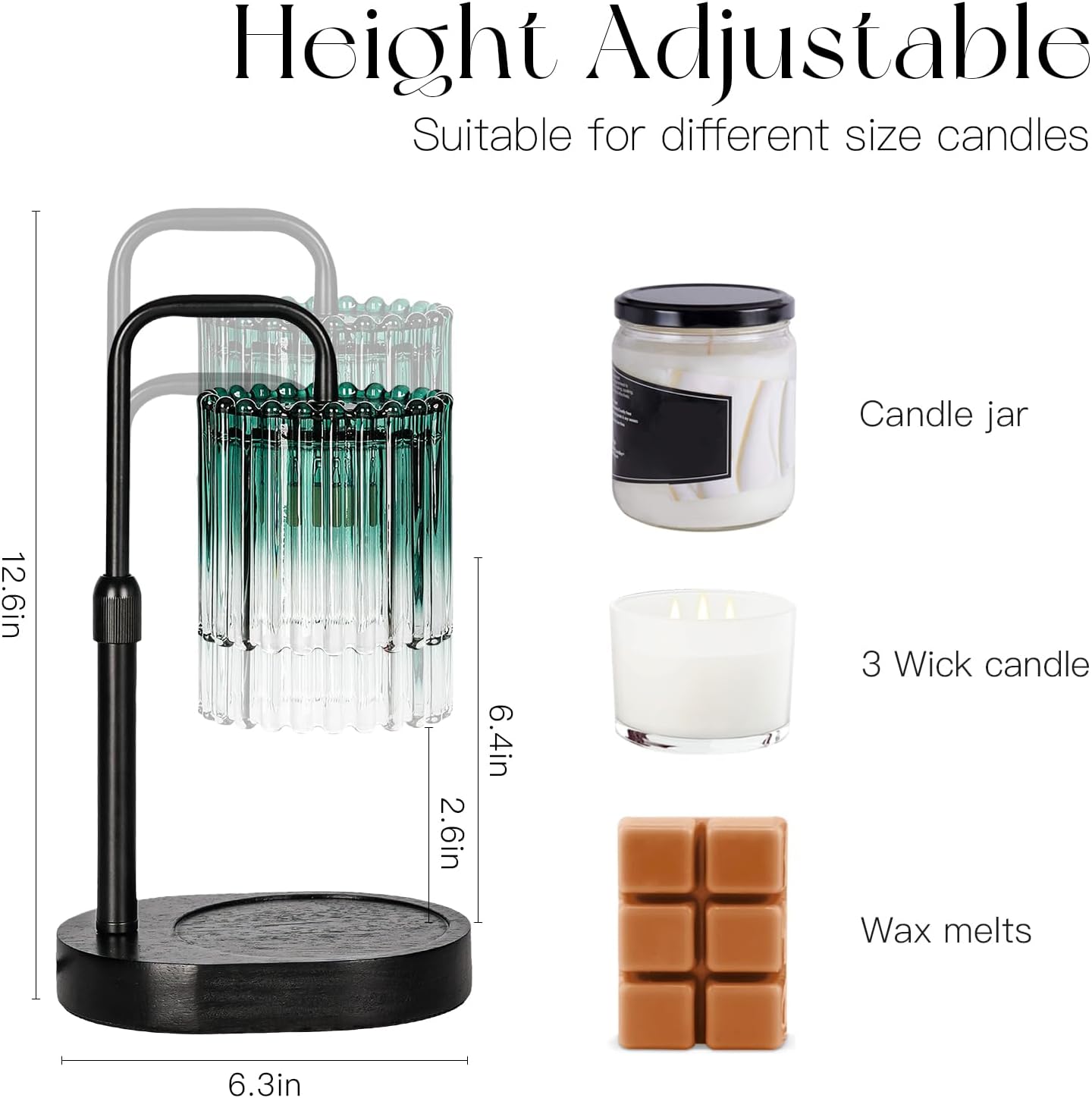 Candeldo Candle Warmer Lamp with Timer: Black Candle Warming Lamp Height Adjustable Wax Melt Warmer Dimmable Modern Farmhouse New Home Bedroom Decor Mothers Day Housewarming Gift for Women