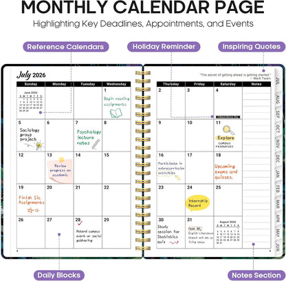 Planner 2026-2027, Jul 2026-Jun 2027 Academic Monthly & Weekly Planner - Colors B