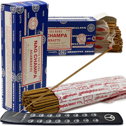 TRUMIRI Incense Stick Holder Bundle with Satya Sai Baba Nagchampa 250g Bulk Incense Sticks Nag Champa Agarbatti - Pack of 1 (Approx 250 Insence-Sticks)