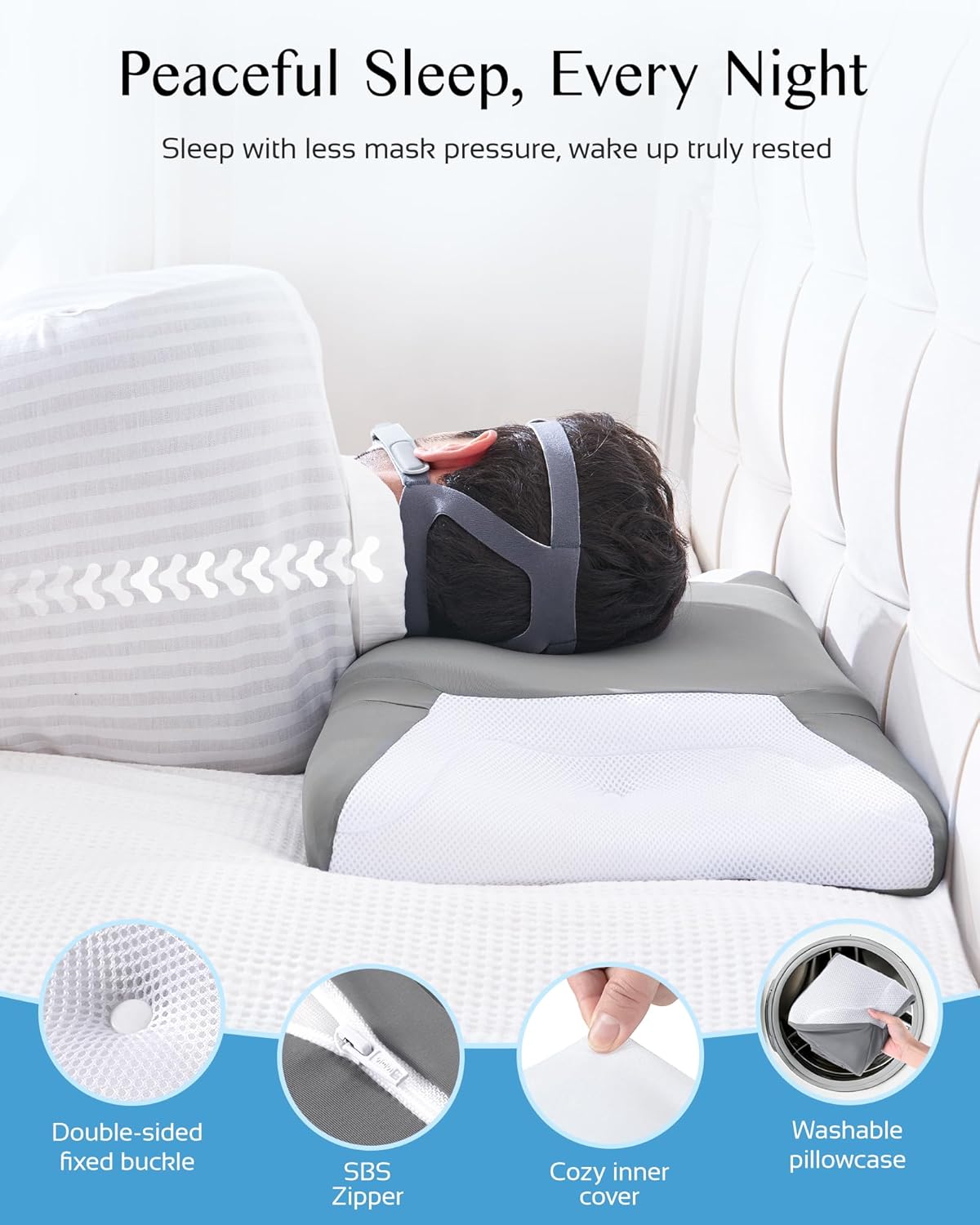 CPAP Pillow for Sleeping, HSA/FSA Sleep Apnea Pillow for All CPAP Masks Users to Reduce Air Leaks, Masks Pressure, Memory Foam with Cooling & Breathable Pillowcase for Side Back Sleeper