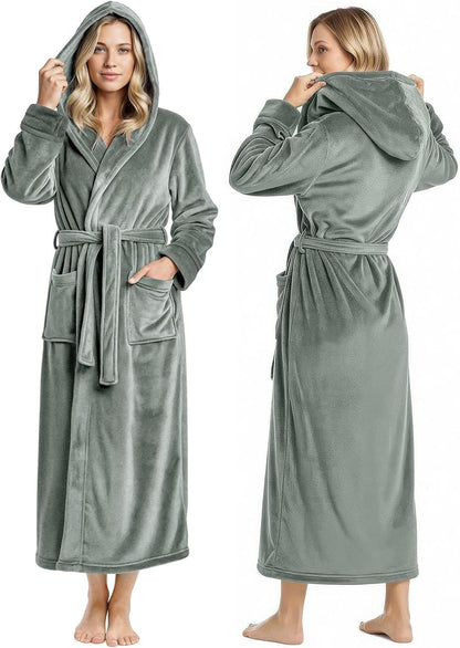 Premium Ultra Soft Robes for Women with Hood Plush Fleece Long Bathrobe