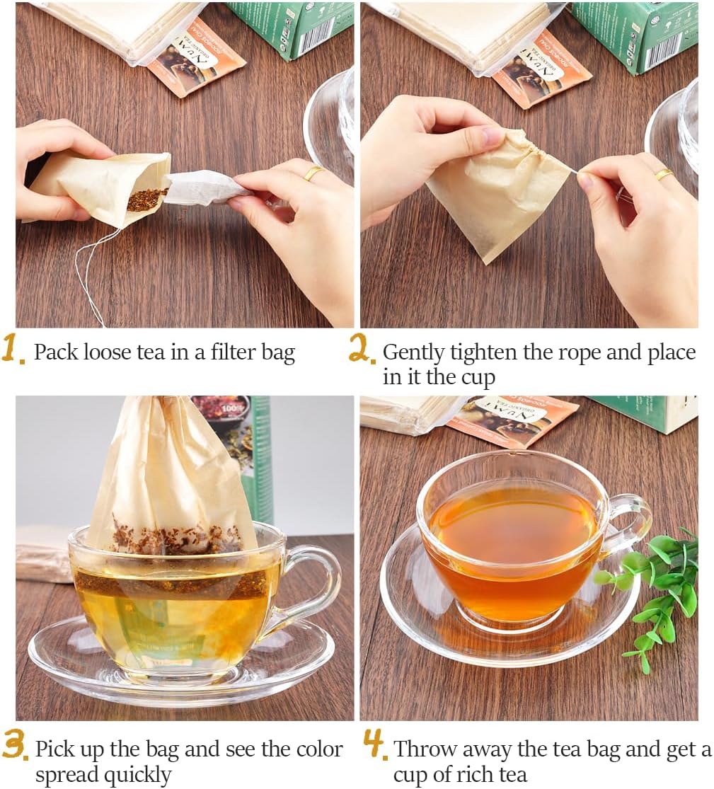 Angooni 300PCS Disposable Tea Filter Bags with Drawstring | 100% Natural & Safe Loose Leaf Tea Empty Tea Bags, 1-Cup Capacity