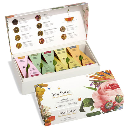 Tea Forte Premium Petite Presentation Box Gift Set Sampler, 10 Count, 2 of Each Blend Individually Wrapped Handcrafted Pyramid Infuser Bags, Demoiselle Tea
