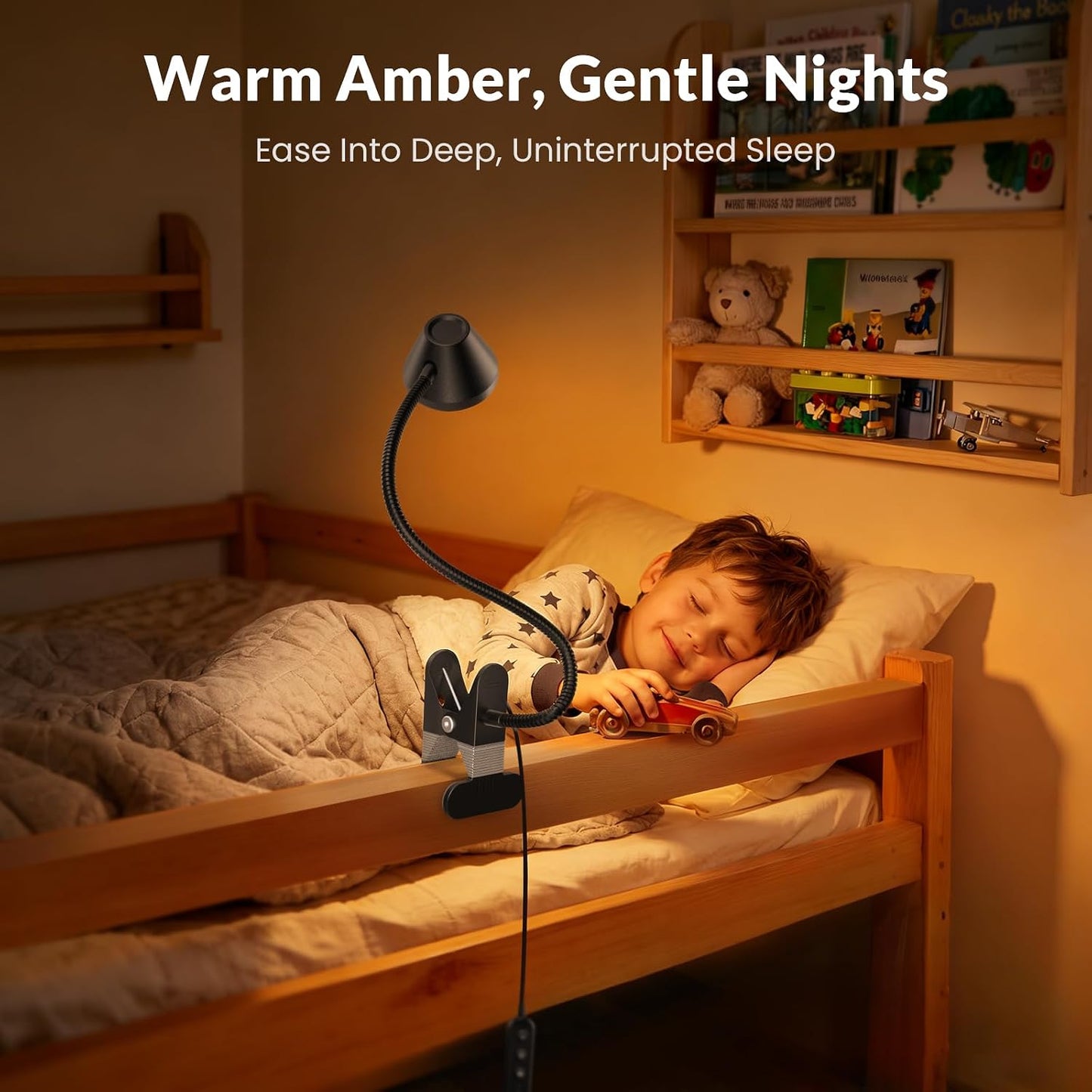 LEPOWER Clip on Light, 7W Reading Lights for Books in Bed with 5 Colors & Stepless Dimming, RG0 Eye-Care, Amber Glow Light & Auto Timer, Strong Clamp with Adapter for Headboard, Bedside, Desk, Black